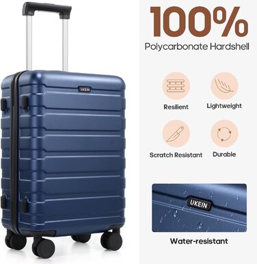 Набір валіз Roadcheer: Тріо валіз на колесах з полікарбонату з TSA-замком + рюкзак, 3 косметички та сумочка для взуття (Блакитний)