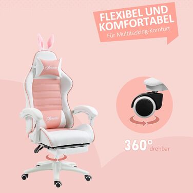 Крісло геймерське Vinsetto Ergonomic з підніжкою, подушкою для голови та попереку, регульованою спинкою, рожеве