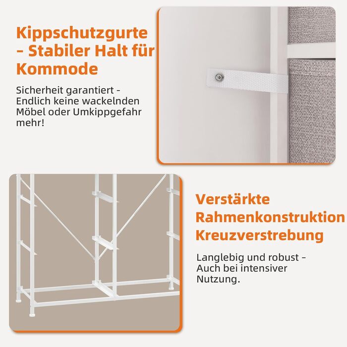 Тканинна комода Somdot з 8/10 висувними ящиками, білий (сірий), 30x80x114.5 см