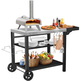 Нержавіюча сталева візок для гриля Denmay з 3 ярусами, піч для піци, робочий стіл для гриля, візок для обслуговування на відкритому повітрі