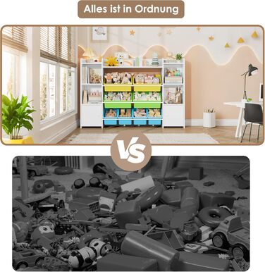 FOREHILL Дитяча полиця з 8 ящиками, дитячий шафа, книжкова полиця для дітей, органайзер для іграшок, меблі для дитячої кімнати, 138,8 x 94,3 x 29,6 см, білий (білий з зеленим)