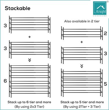 Підставка для взуття Knight, 3 рівні, висувна і штабельована, на 18 пар взуття, ідеальне зберігання, для дому, офісу, зимового саду, передпокою, Д 62-112 см, В 52 см, Ш 23 см, чорна