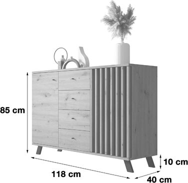 Комод Newroom Дикий дуб Антрацит - 118x85x40 см - Сервант Modern Vintage - Highboard Credenza