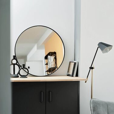 Круглий настінний дзеркало GOLD&CHROME UNIQUE DESIGN чорного кольору - 50 x 50 см, для ванної кімнати та макіяжу, з алюмінію, декоративне, велике, 2 роки гарантії