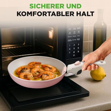 Набір посуду NutriChef 18 предметів з кераміки з знімними ручками, антипригарне покриття, для всіх типів плит, включаючи індукцію, сумісний з духовкою, рожевий колір