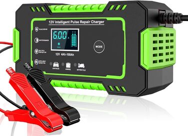 Зарядний пристрій для акумулятора 12V GREEN - автоматичний, інтелектуальний, з LCD, для авто, мото, газонокосарки, човна