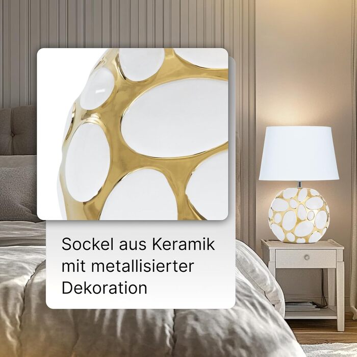 ARTE LAMP LED настільна лампа – класична декоративна хромована лампа для робочого столу з білим текстильним абажуром для вітальні та спальні – з кабелем, хром, білий (Poppy Gold)