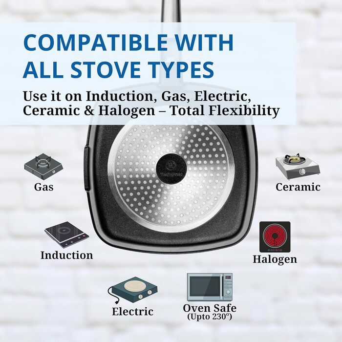 Сковорода-гриль Westinghouse PERFORMANCE SERIES 28 см з нержавіючої сталі, для індукції, газової плити, духовки, з антипригарним покриттям, алюміній, чорна