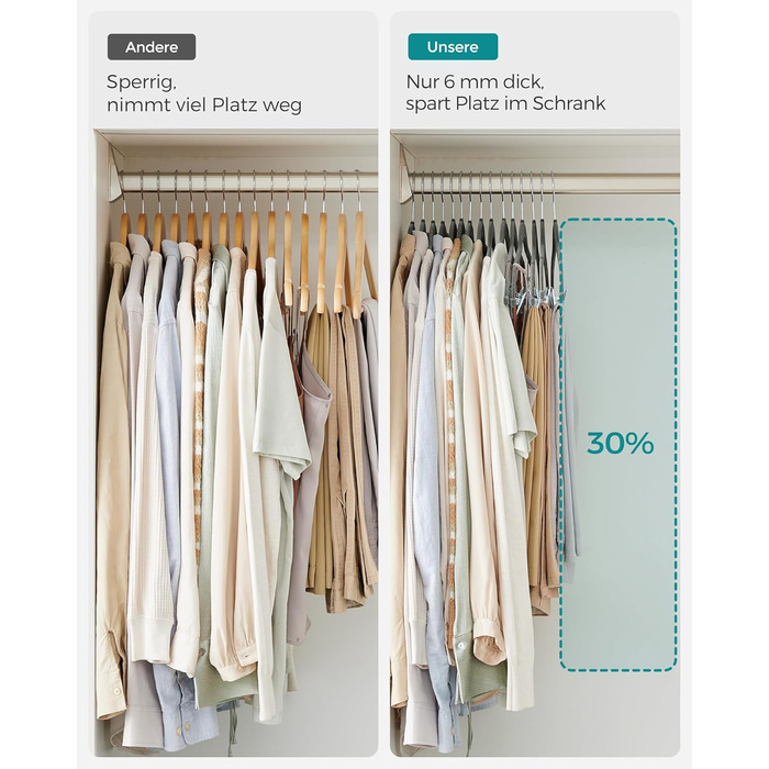 Набір вешалок SONGMICS з оксамиту, 20 шт., для штанів, пальто, суконь, 42,5 см, з регульованими кліпсами, антиковзаючі, економія місця, сірі