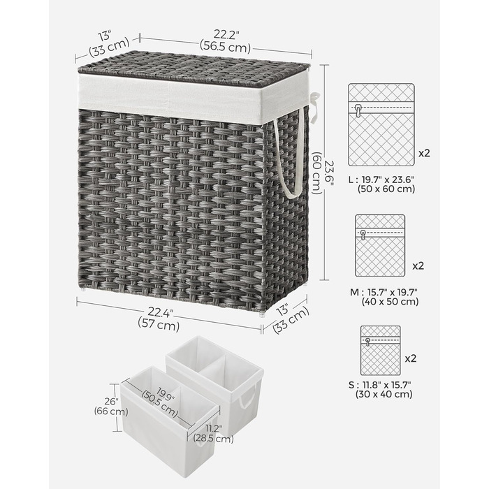 Кошик для білизни ручне плетіння, синтетичний ротанг, кришка, ручки, складний, 110 л, сірий