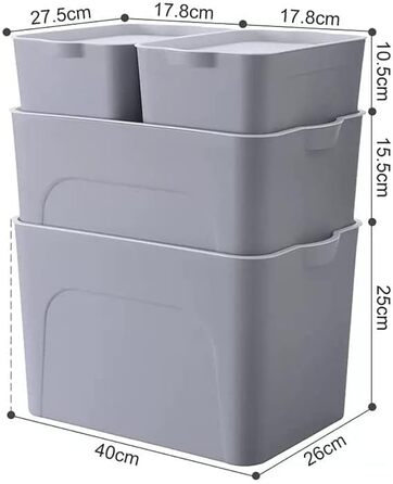 Коробки для замовлення RMAN, коробка для зберігання з кришкою, набір з 4 кухонних органайзерів Пластикова коробка з кришкою 15 л штабельовані пластикові ящики для кухні, спальні, ванної кімнати, зберігання - білий (E-Grey(2))