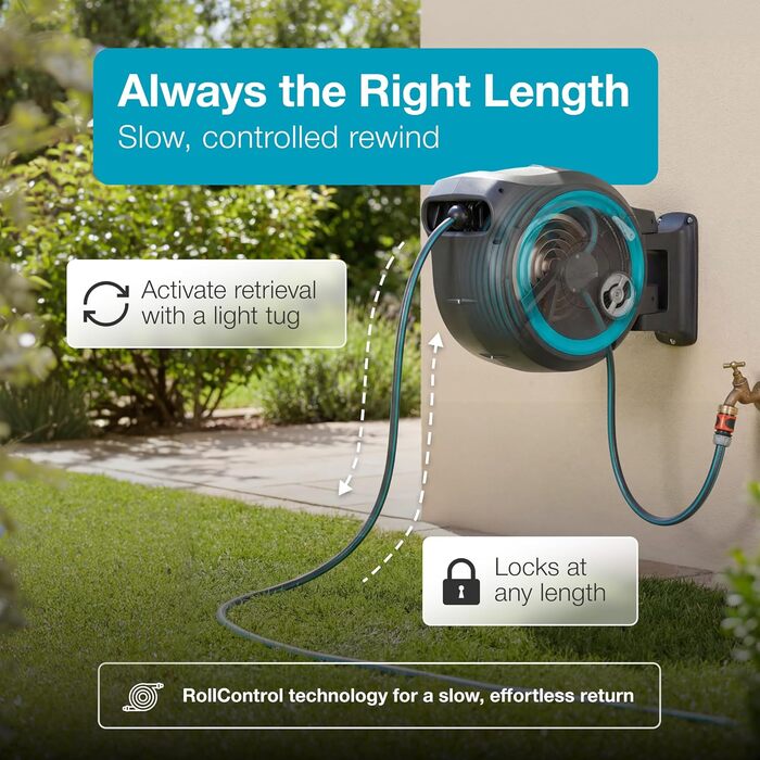 Гардена котушка для шланга на стіну, втягувана, 35 м, чорно-бірюзова
