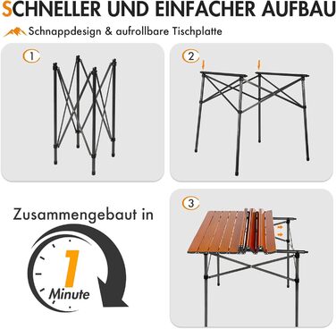 Складаний кемпінговий стіл PORTAL з алюмінієвою стільницею, навантаження до 80 кг, з сумкою-чохлом для пікніка, гриля, саду та балкона, коричневий