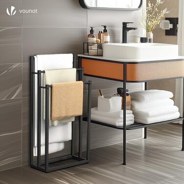 Підставка для рушників VOUNOT® на підлозі, металева, 3 стійки, чорна, 3 рівні