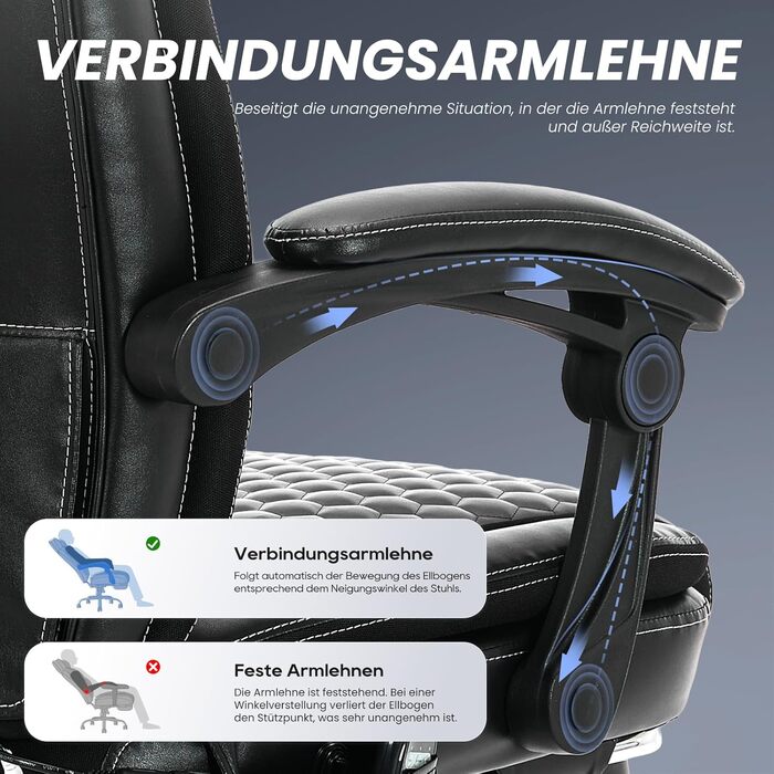 Крісло офісне шкіряне з масажем та підігрівом, регульоване, з підніжкою - для офісу та дому, чорне