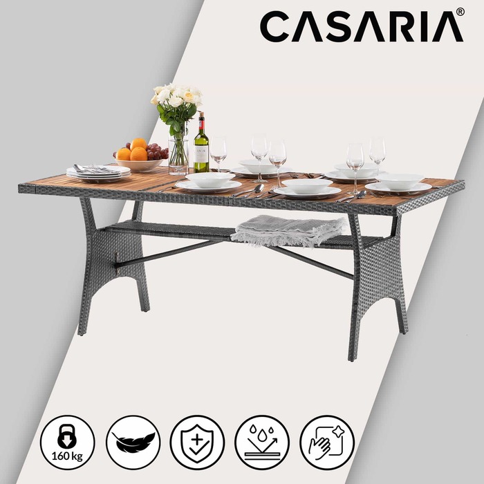 Стіл садовий з поліротанга Takeo Grey 190x90x74см Акація