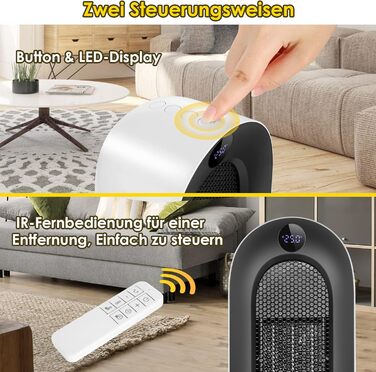 Електричний обігрівач Nictemaw 2000W з керамічним нагрівачем, 3 режими, захист від перекидання, таймер 12 год, осциляція 100°, пульт ДУ, для дому та офісу, білий