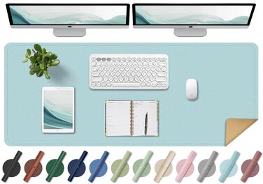 Шкіряний килимок для столу BLESWIN, великий протиковзаючий килимок для миші та ноутбука, підкладка для письма та декору робочого столу (140x43 см, блакитний)