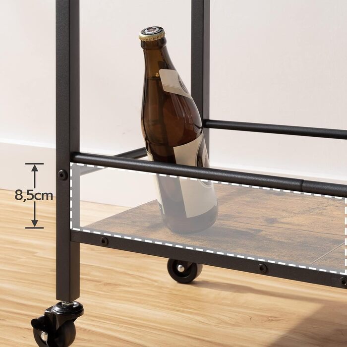 Сервізний візок HOOBRO: візок для кухні, барний візок з замком, візок для вина, вінтажний коричнево-чорний, EBF35TC01G1