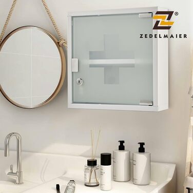 Медичний шафка Zedelmaier з нержавіючої сталі, 4 відділення, аптечний шафка, для ванної кімнати, навісний, з замком, 57 x 27 x 12 см, білий