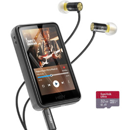 HiBy R1 HiFi MP3-плеєр з Bluetooth 5.1, Hi-Res Audio, DSD256, сенсорний екран 7,6 см, 32 ГБ, навушники Yves, підтримка Tidal/Qobuz, налаштування MSEB