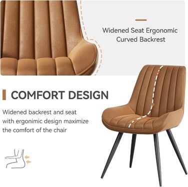 Обідні стільці для кухні з м'яким сидінням 10 см • Набір 2 шт. • Колір: коричневий • Металеві ніжки • Сучасний дизайн • FU01043BL-2