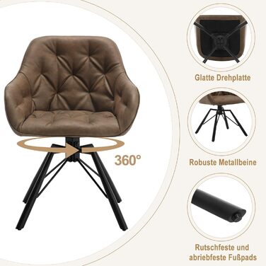 Крісло для їдальні WOLTU EZS61br-1, коричневе, з підлокітниками, на металевих ніжках, обтягнуте штучною шкірою, для кухні, вітальні, їдальні