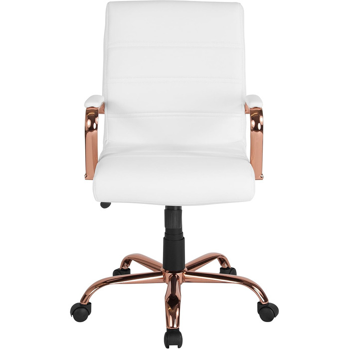 Крісло шеф Flash Furniture: обертне, біле шкіряне, з червоно-золотим каркасом, 61x58,5x103,5 см