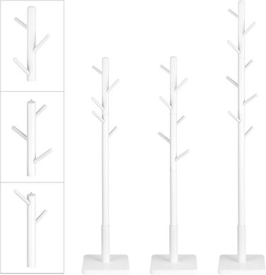 Стійка для одягу VASAGLE, дерев'яна, з 8 гачками, для передпокою, білий колір RCR010W02