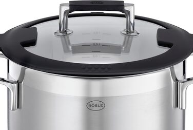 Набір каструль Rösele Silence Pro 5 предметів: універсальний набір з 3 каструль, 1 казанок та 1 сотейник, нержавіюча сталь 18/10, скляні кришки, внутрішня шкала, підходить для індукційних плит та мийки посуду