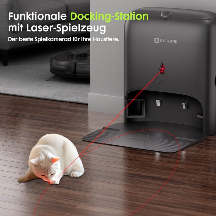 Робот-пилосос з функцією миття, автоматичне спорожнення (75 днів), потужність 8500Pa, зрізач для шерсті тварин, лазерна іграшка для котів, лазерна навігація, знімне м'яке прибирання, робот-пилосос для твердих поверхонь, килимів та шерсті тварин, чорний