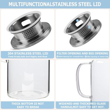 Скляна карафа Yirilan 1.5L з кришкою, 51 унція, для води, 2L