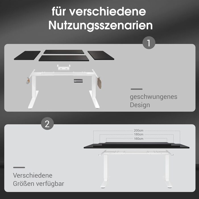 Електричний столик для роботи JUMMICO, 180x80 см, з регулюванням висоти, dualmotor, 100 кг, з кабелеуправлінням, 3 пам'яті висоти, USB-C, для home office (чорний+білий)
