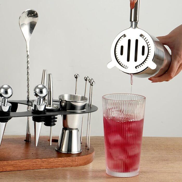 Набір бармена 23 шт: шейкер, сито, ложка, мадлер, для дому, бару, вечірки (колір коричневий)