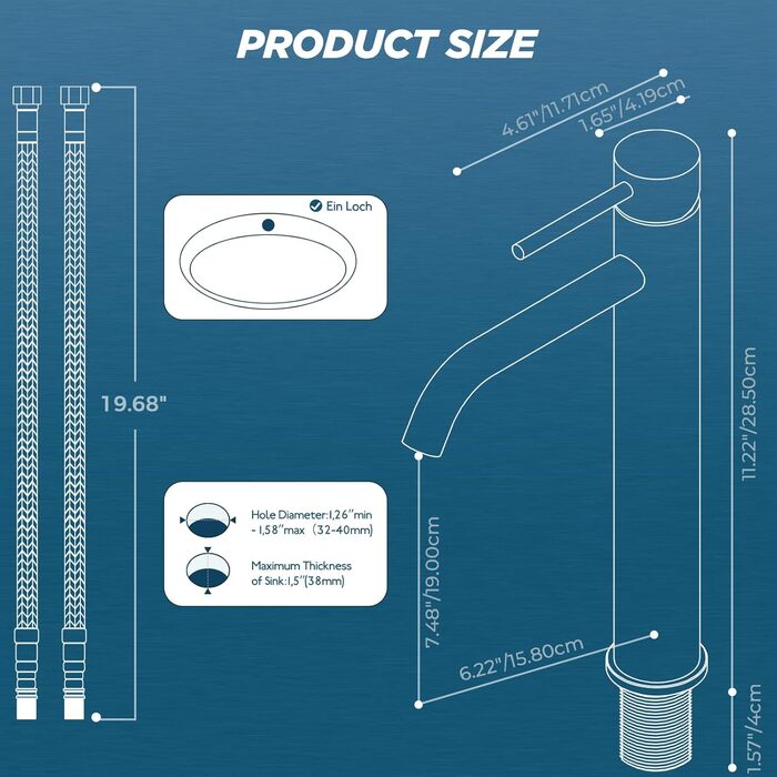 Чорний змішувач для ванної кімнати FORIOUS з висотою виливу 190 мм (11.2 дюймів) - однорідний змішувач для умивальника, ванної кімнати, гостьового WC