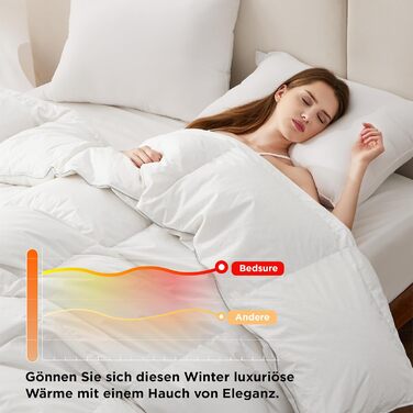 BEDSURE Пухова ковдра 155x220 см - тепла зимова ковдра з 90% пуху та 10% пера, 1080 г наповнювача, сертифікат Öko-Tex, пральна, стегане покриття, білий колір