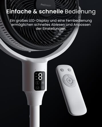 Вентилятор Pro Breeze AirFlo Standventilator 109см з пультом керування та LED-дисплеєм – 2 режими, осциляція, 29 дБ, регульована висота, енергоефективний для спальні, офісу та дому
