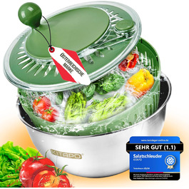 Салатниця-швидкоочисник з нержавіючої сталі з ручним приводом, 4.5л [2-в-1, випуск води, придатна для миття в посудомийній машині, неслизька]