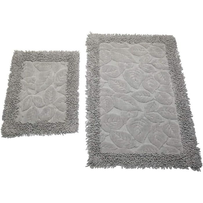 Килимок-набір килимків для ванної мрії з 2 предметів * можна прати * кремовий колір з малюнком у вигляді листя (пісочно-сірий колір)