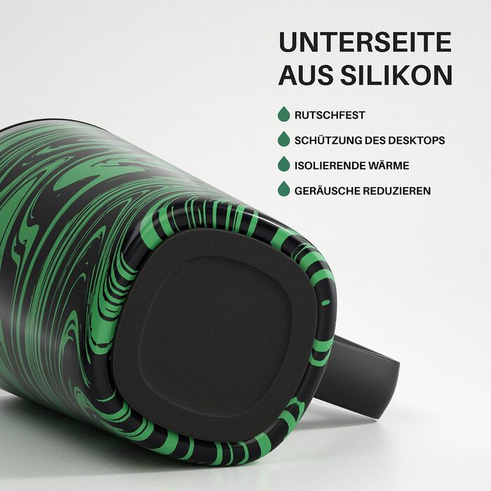 Кружка для кави та чаю Ideus® 470 мл (16 oz) з подвійними стінками, з нержавіючої сталі, з нековзним ручним тримачем та кришкою-відкидним модулем, великий об'єм (Червоний Зебра) (Зелений Зебра)