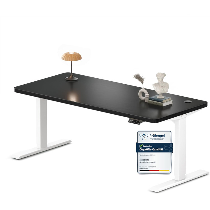 Регульований стіл MAIDeSITe S2 Pro (160x80 см) - електричний, з підняттям, чорний каркас, білий стіл, 160 кг, з захистом від зіткнень