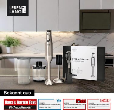 LEBENLANG Преміум блендер занурювальний 1200W - набір 6 предметів з аксесуарами та захистом від бризок | Регулювання швидкості, турборежим, нержавіюча сталь