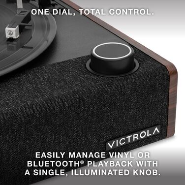 Програвач вінілу Victrola Eastwood II, чорний, з Bluetooth 5.1, вбудованими динаміками, технологією Vinyl-Stream, трьома швидкостями та картриджем Audio Technica AT-3600LA, ретро дизайн