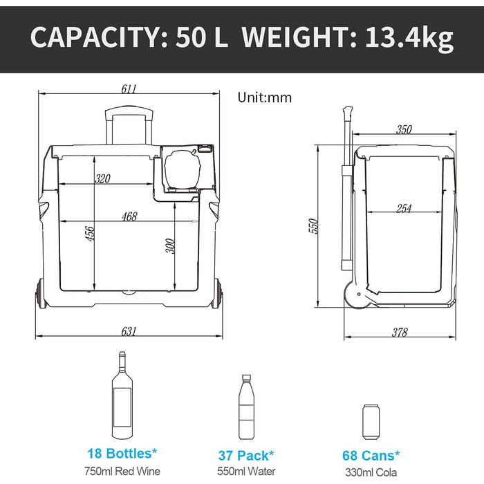Автомобільний холодильник Alpicool CX50 50л компресорний, портативний, з USB, колесами та телескопічною ручкою для авто, кемпінгу, вантажівок, човнів