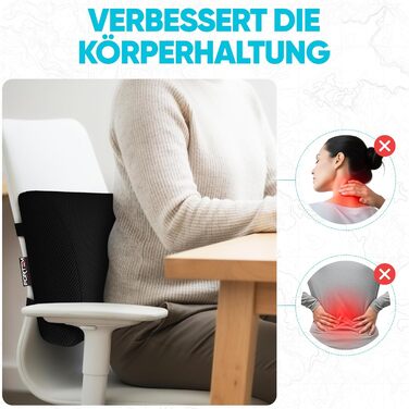 Подушка під поперек FORTEM для авто та офісного крісла, ортопедична підтримка спини з ефектом пам'яті (Memory Foam), дихаюча сітчаста оббивка, чорна