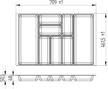 Лоток для столових приборів SO-BOX 2 70,9x46,2 см, полотно антрацит, для шухляд до липня 2012 року (NOBILIA, 80 см)