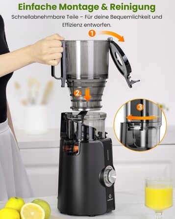 LINKChef Slow Juicer: Холодне віджимання овочів та фруктів, 115 мм, чорний, BPA Free