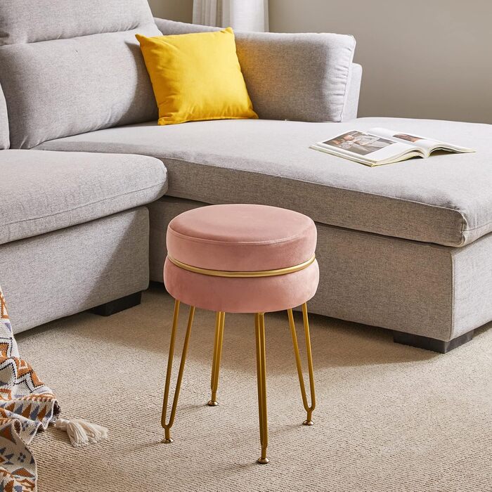 Пуф з м'якою підставкою для ніг IBUYKE, приліжний столик з металевими ніжками, знімний чохол, рожевий