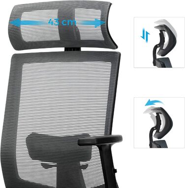 Ергономічний офісний стілець SONGMICS з сіткою, регульований комп'ютерний стілець для робочого кабінету з функцією гойдання, сірий, до 120 кг, OBN022GD01