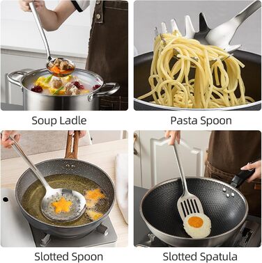 Набір кухонного інвентарю з нержавіючої сталі, 4 шт. Лопатки, ложки, лопатки для воку, кухонний інвентар (безпечний для миття в посудомийній машині)